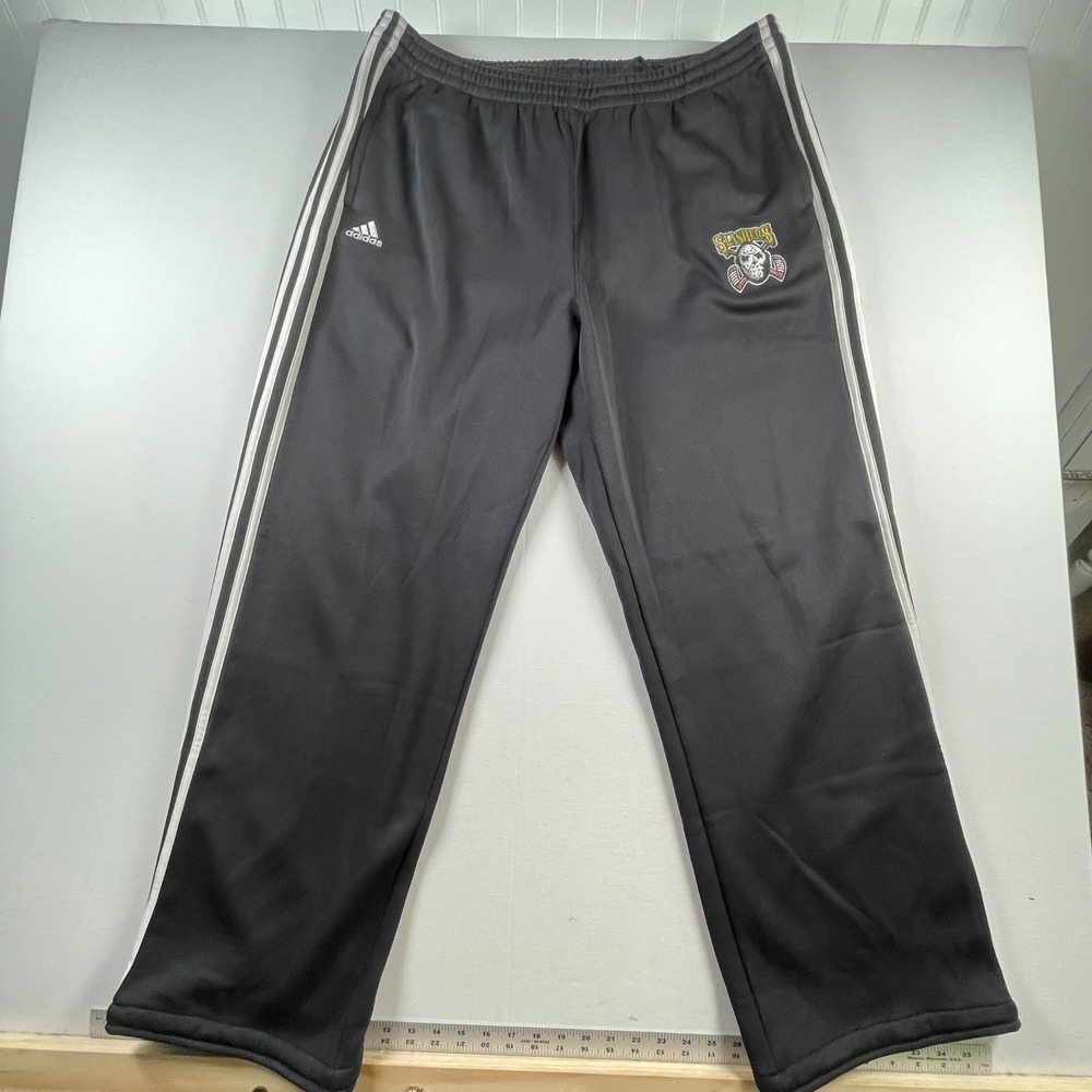 Adidas Slashers Hockey Mask Track‎ Pants Mens 2XL Black 3-Stripe Fleece Joggers